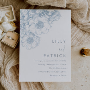 Invitation Mariage Floral Bleu Élégant