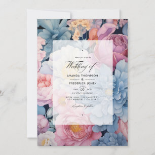 Invitation Mariage floral bleu et blanc