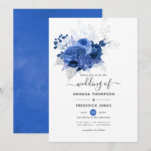 Invitation Mariage floral bleu et blanc