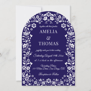 Invitation Mariage floral bleu et blanc 
