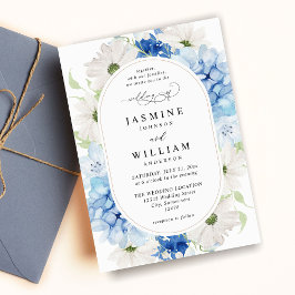Invitation Mariage floral bleu et blanc Dusty