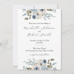 Invitation Mariage floral bleu et ivoire
