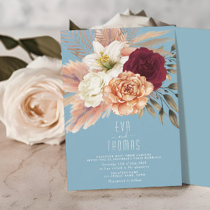 Invitation Mariage floral bleu foncé rose pâle