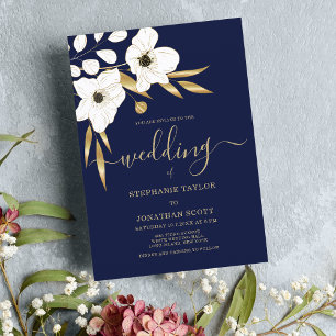 Invitation Mariage floral bleu marine de luxe