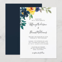 Mariage floral bleu marine et jaune