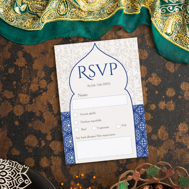 Invitation Mariage floral bleu marocain rsvp (Créateur téléchargé)