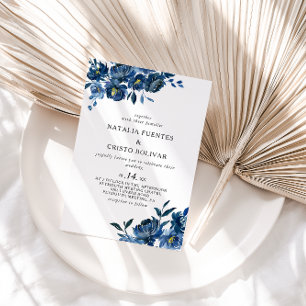 Invitation Mariage Floral bleu moderne