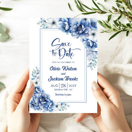 Invitation Mariage floral bleu moderne Enregistrer la date