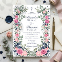 Mariage Floral Bleu Navy Rose Eucalyptus Verdure