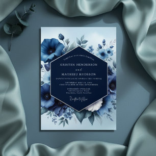 Invitation Mariage Floral Bleu Nuit