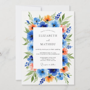 Invitation Mariage Floral Bleu Orange