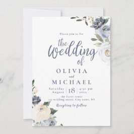 Invitation Mariage floral bleu pâle fleuri botanique