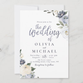 Invitation Mariage floral bleu pâle fleuri botanique