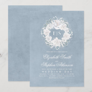 Invitation Mariage floral bleu poussiéreux