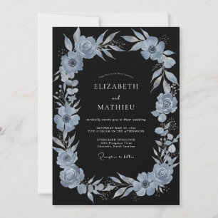 Invitation Mariage Floral Bleu Poussiéreux Maussade