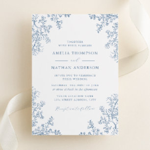 Invitation Mariage Floral Bleu Poussiéreux Vintage
