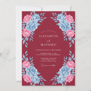 Invitation Mariage Floral Bleu Rose