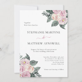 Invitation Mariage floral bleu rose Rose