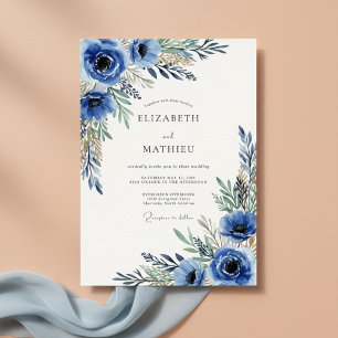 Invitation Mariage Floral Bleu Royal Pictural