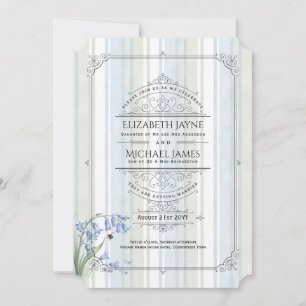 Invitation Mariage Floral Bleu Sauge Abeilles Bluebells Patri