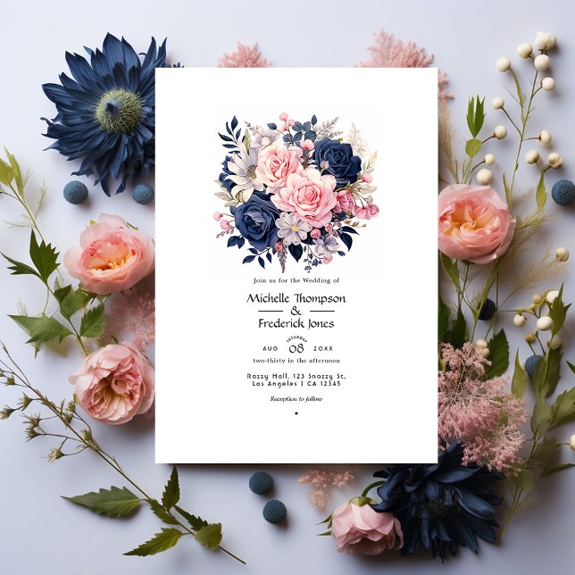 Invitation Mariage floral Blush et Navy (Créateur téléchargé)