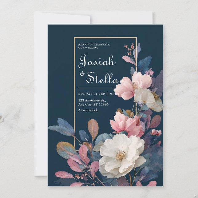 Invitation Mariage floral Blush & Navy (Devant)
