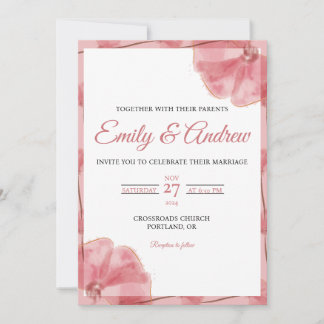Invitation Mariage Floral Bohème Aquarelle Rose Poussiéreux