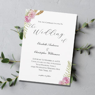Invitation Mariage Floral Bohème Aquarelle Rose Vert Marron