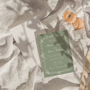 Invitation Mariage Floral Bohème Botanique Vert Sauge Élégant