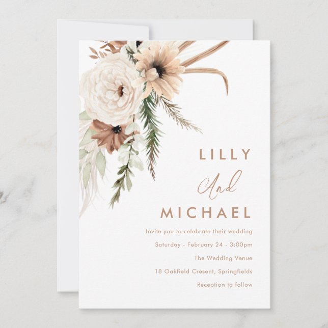 Invitation Mariage Floral Bohème d'été et d'automne (Devant)