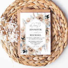 Invitation Mariage Floral Boho Bleu & Beige