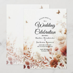 Invitation Mariage Floral Boho Browns avec Papillons