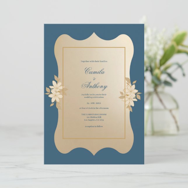 Invitation Mariage Floral Boho de la Marine (Debout devant)