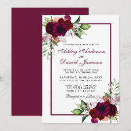 Invitation Mariage floral Boho de l'aquarelle de Bourgogne