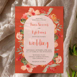Invitation Mariage floral Boho moderne chute terre cuite scri