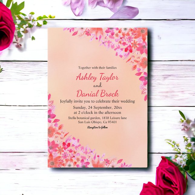 Invitation Mariage floral Boho rose roux Rose de printemps Bo (Créateur téléchargé)