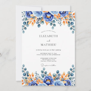 Invitation Mariage Floral Bois Bleu Orange