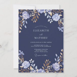 Invitation Mariage Floral Boisée Bleu Marine