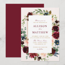 Mariage floral bordeaux aquarelle
