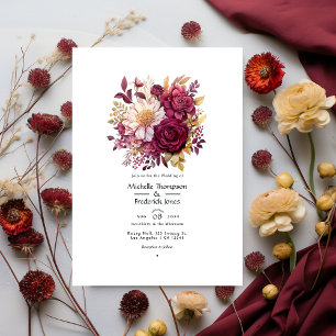 Invitation Mariage floral bordeaux et or