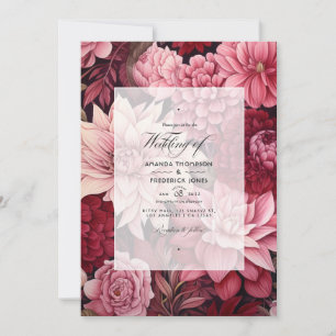 Invitation Mariage floral bordeaux et rose