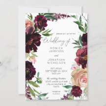Mariage floral bordeaux et rose blush clair