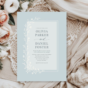 Invitation Mariage Floral Botanique Bleu Poussiéreux