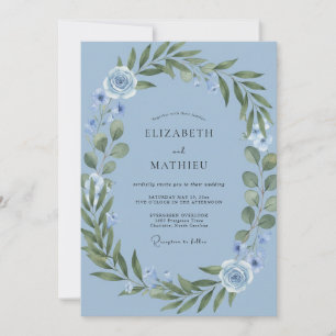 Invitation Mariage Floral Botanique Bleu Sérénité