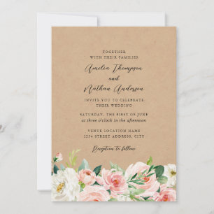 Invitation Mariage Floral Botanique Campagnard aux Teintes Ro