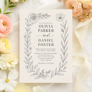 Invitation Mariage Floral Botanique Élégant Ivoire