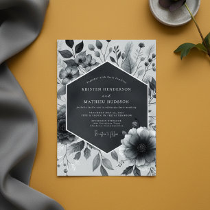 Invitation Mariage Floral Botanique Gris Ardoise