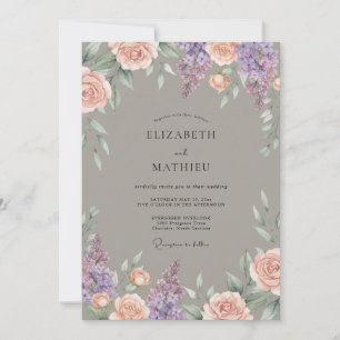 Invitation Mariage Floral Botanique Lilas Rose Poussiéreux