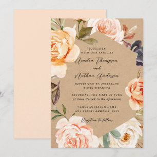 Invitation Mariage Floral Botanique Moderne Teinté de Pêche