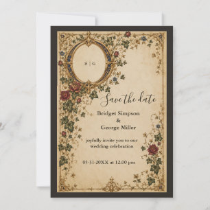 Invitation Mariage Floral Botanique Monogramme Royal Médiéval